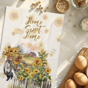 Paño De Cocina Escena de granja de la casa solariega de girasoles