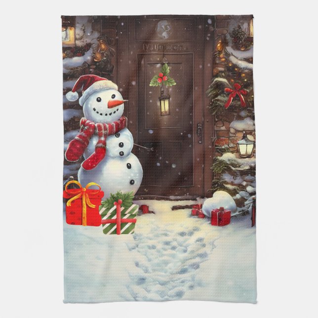 Paño De Cocina Escena de Navidades Snowman (Vertical)