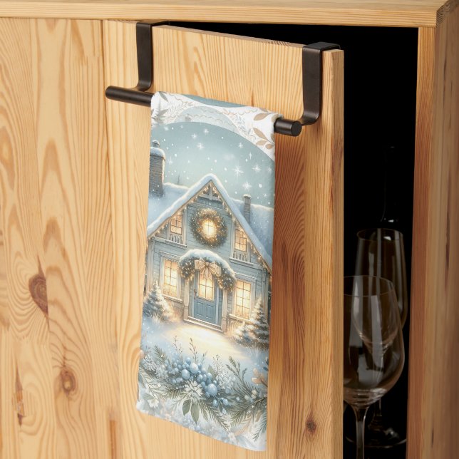 Paño De Cocina Escena de Resplandor de Cabaña Nevada (Pliegue de tercios)