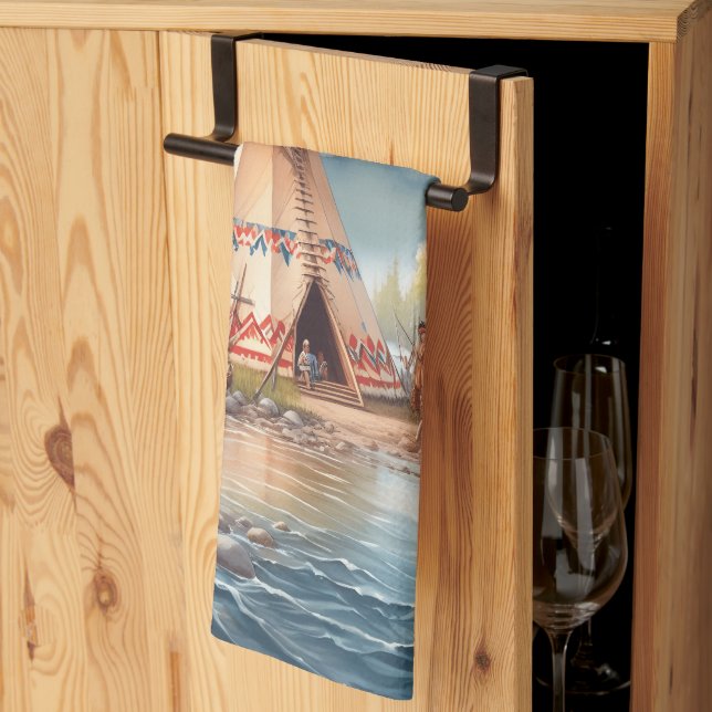 Paño De Cocina Escena tradicional de la naturaleza indígena indíg (Pliegue de tercios)