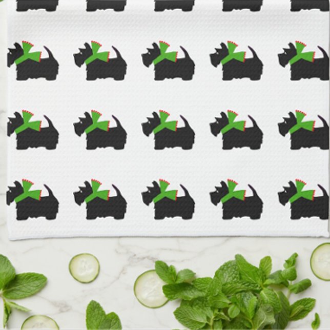 Paño De Cocina Escocia Terrier Feliz Navidad (Cute Scotties on this dish towel!)