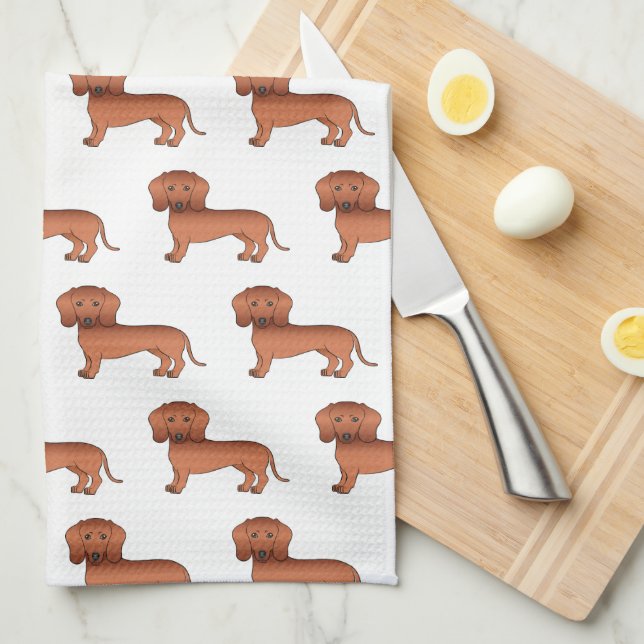 Paño De Cocina Escudo suave rojo Dachshund Cute Cartoto Patrón de (Doblado Cuarto)