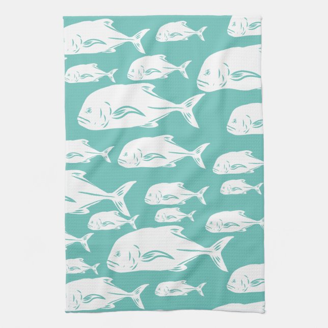 Paño De Cocina Escuela de pescado Ulua papio Hawaii - pesca (Vertical)