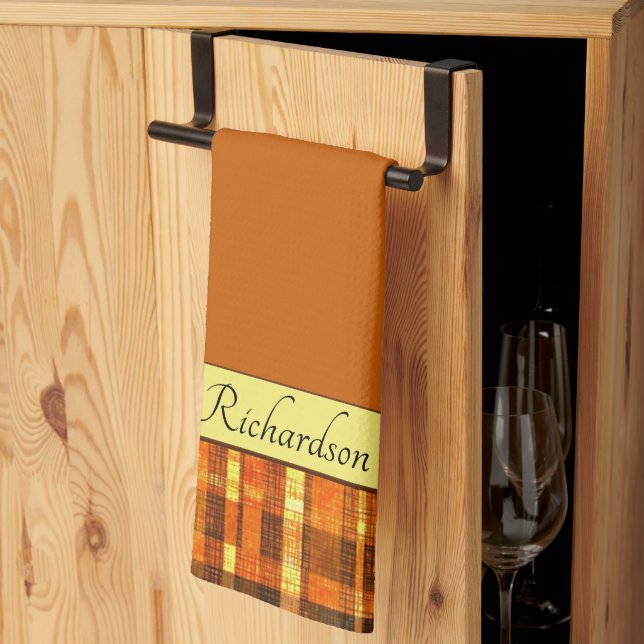 Paño De Cocina Escurridizo naranja plaid personalizado (Pliegue de tercios)