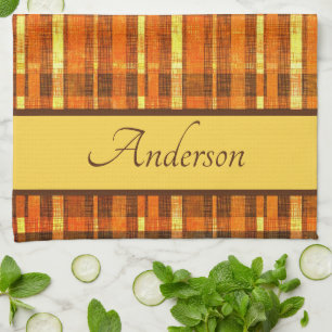 Paño De Cocina Escurridizo naranja plaid personalizado