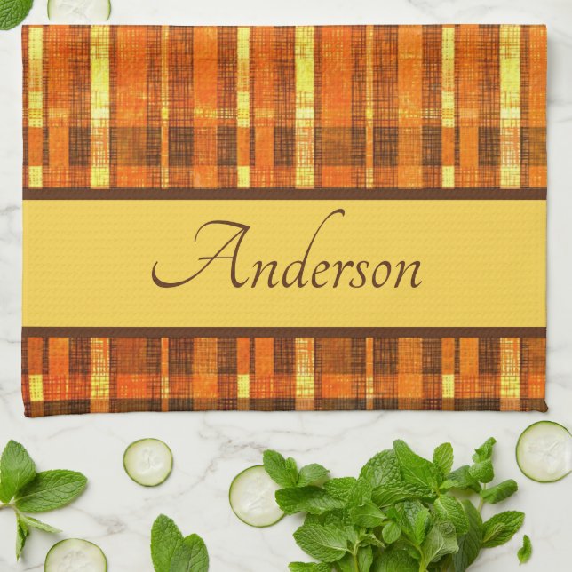 Paño De Cocina Escurridizo naranja plaid personalizado (Doblado)
