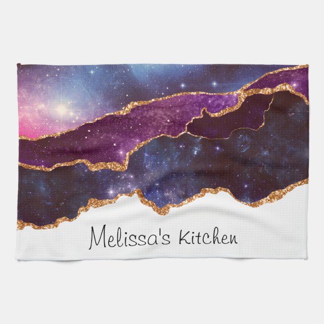 Paño De Cocina Espacio azul y morado y estrellas de edad moderna (Horizontal)