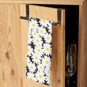 Paño De Cocina Espacio negativo Daisies amarillo blanco sobre neg