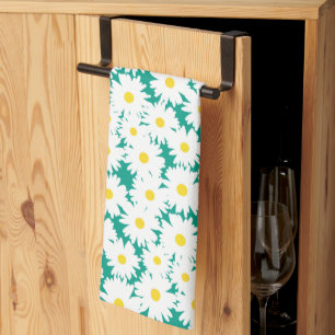 Paño De Cocina Espacio negativo Daisies amarillo blanco sobre ver