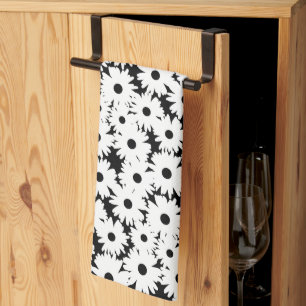 Paño De Cocina Espacios negativos Daisies blancos sobre negro