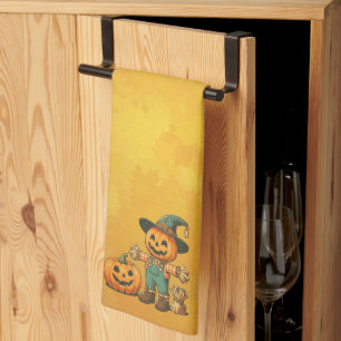 Paño De Cocina Espantapájaros de Halloween/Caída y calabaza