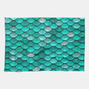 Paño De Cocina Esparkle Purpurina Green Aqua Mermaid Scales