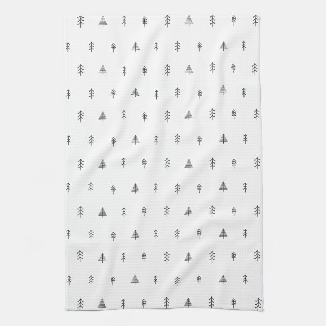 Paño De Cocina Espectacular patrón de árbol de Navidad - Blanco y (Vertical)