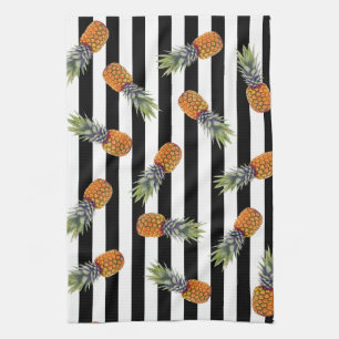 Paño De Cocina Espectacular patrón de piña de verano Negro ray