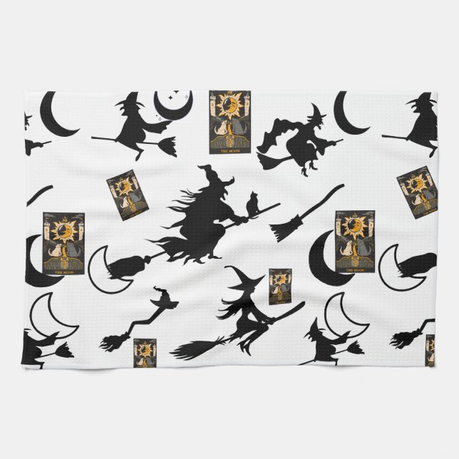 Paño De Cocina Espectáculo de la luna negra del mago de la bruja (Horizontal)