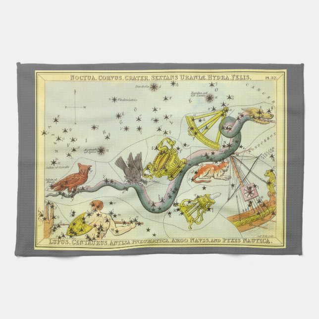 Paño De Cocina Espejo de Urania, mapa celestial de astronomía vin (Horizontal)