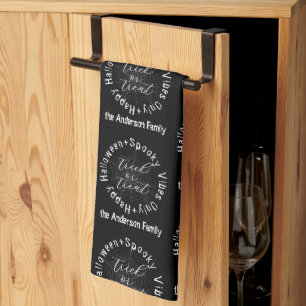 Paño De Cocina Espeluznante Web Black and White Happy Halloween