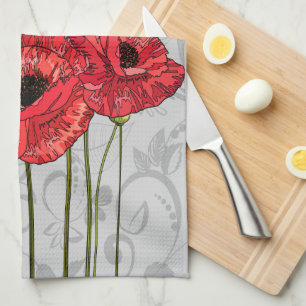 Paño De Cocina Espías rojas sobre la flor gris vesical