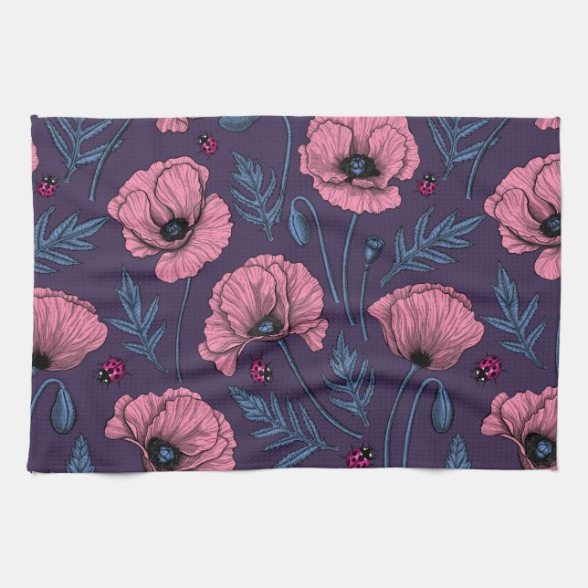 Paño De Cocina Espías rosadas en violeta oscuro (Horizontal)