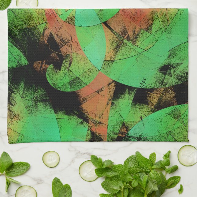 Paño De Cocina Espirales verdes de salmón texturadas y chismosas  (Doblado)