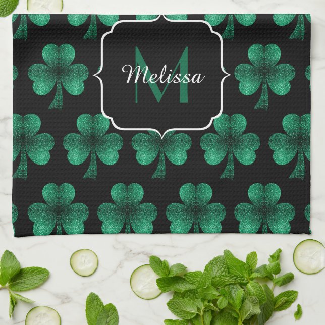 Paño De Cocina Espuma verde esmeralda Shamrock negro Monograma (Doblado)