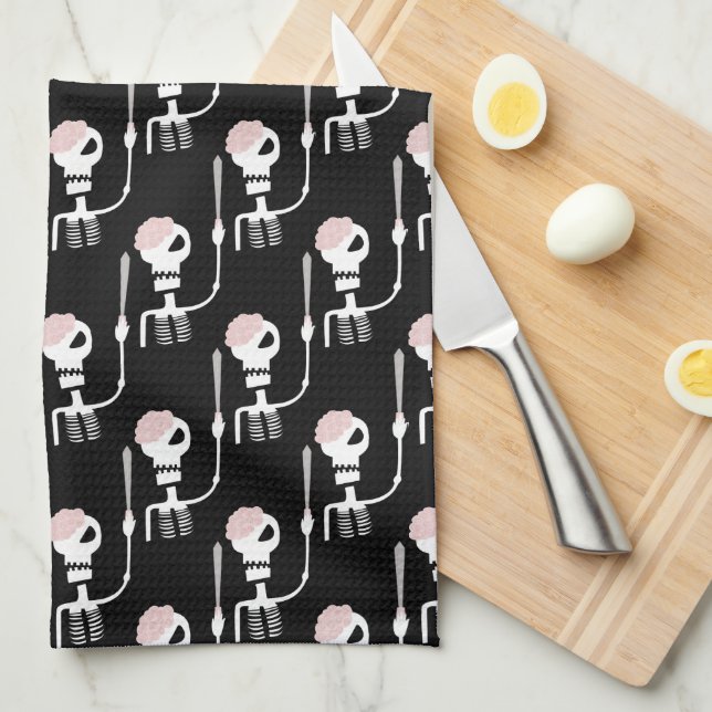 Paño De Cocina esqueleto de Halloween con una espada  (Doblado Cuarto)