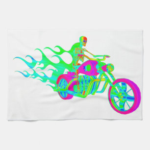 Paño De Cocina Esqueleto que monta una motocicleta