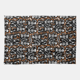 Paño De Cocina Esqueletos bailando Halloween o Día de los Muertos