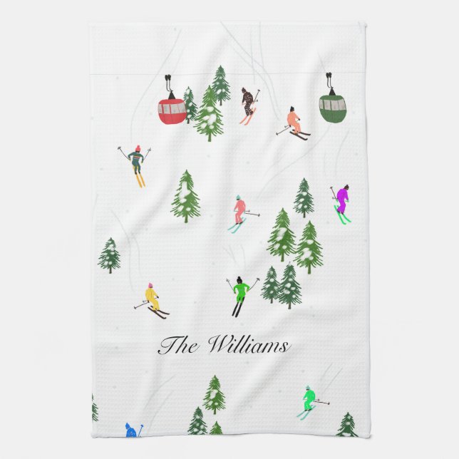 Paño De Cocina Esquí alpino personalizado | Esquiadores (Vertical)