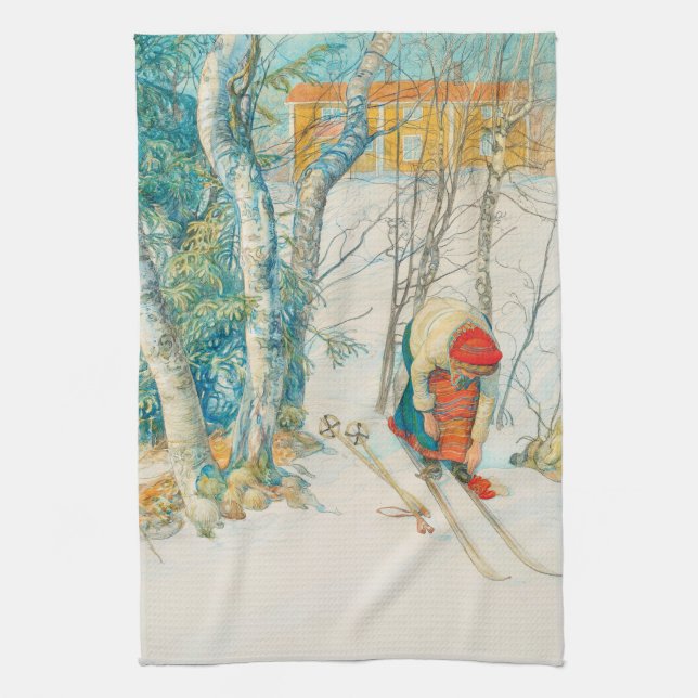 Paño De Cocina Esquí de invierno por Carl Larsson (Vertical)