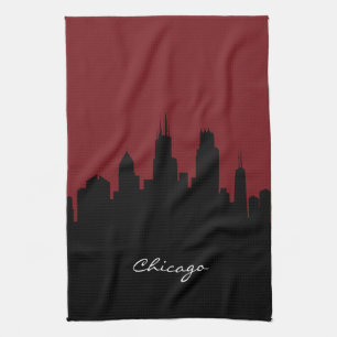 Paño De Cocina Esquina de Chicago  Rojo oscuro