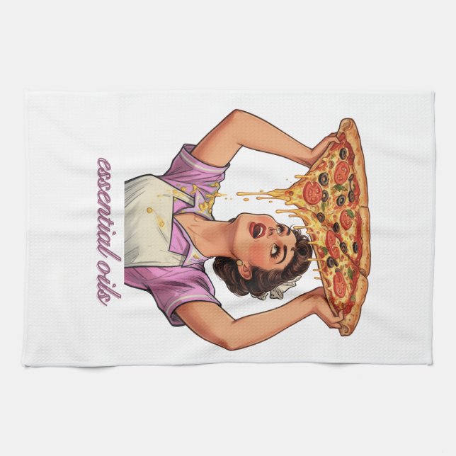 Paño De Cocina Essential Oils Funny Pizza Illustration | Girly (Horizontal)