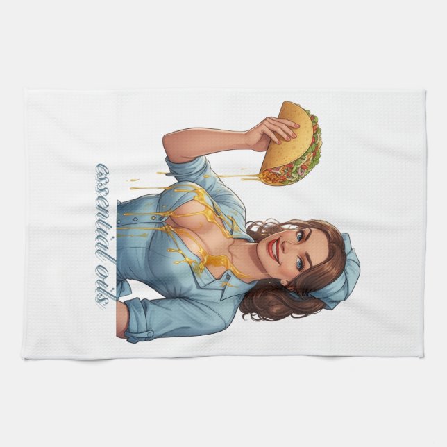 Paño De Cocina Essential Oils Funny Taco Illustration | Girly (Horizontal)
