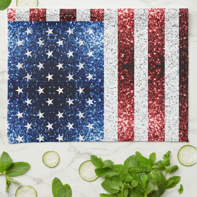 Paño De Cocina Estados Unidos bandera azul rojo brillante purpuri (Doblado)