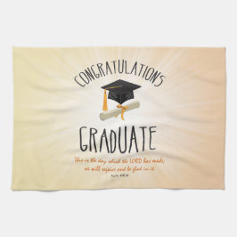 Paño De Cocina Estallido de oro de graduación religiosa con gorro