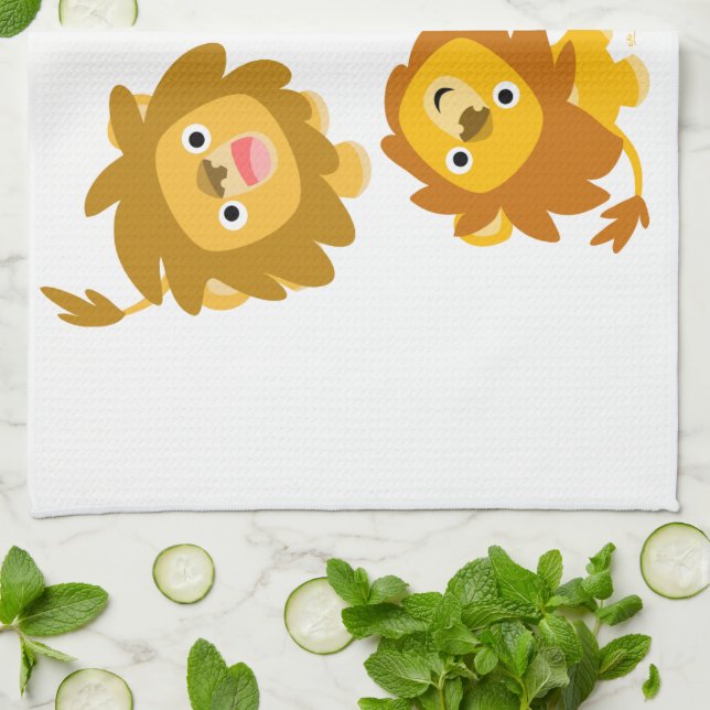 Paño De Cocina "¡Estamos aquí!" Cute Personalizado Lions Kitchel  (Doblado)
