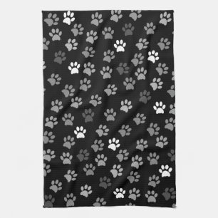 Paño De Cocina Estampa de pata de cachorro   Negro Blanco y Gris