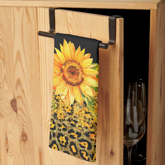 Paño De Cocina Estampado animal brillo y girasoles (Pliegue de tercios)