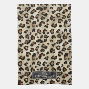 Paño De Cocina Estampado Animal Leopardo Con Lámina Falsa Negra Y