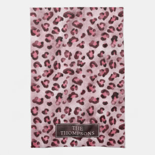Paño De Cocina Estampado Animal Leopardo Rosa Con Hojas De Hoja Y