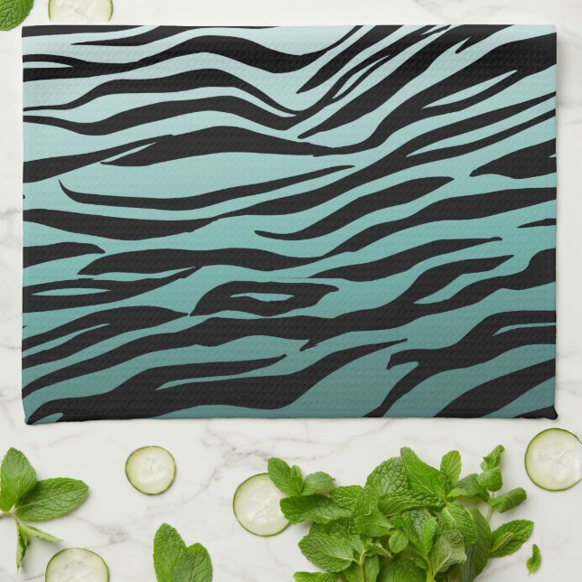 Paño De Cocina Estampado cebra negro ombre menta femenino (Doblado)