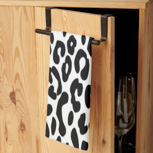 Paño De Cocina Estampado Clásico de Leopardo en Blanco y Negro