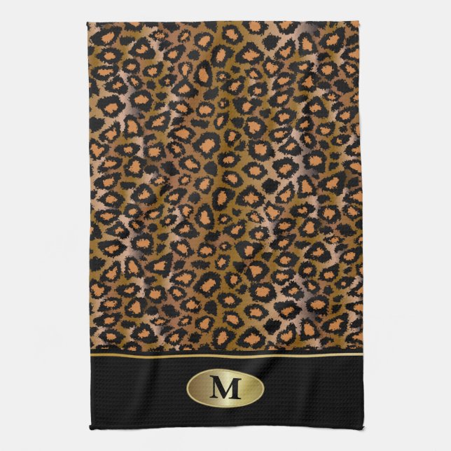 Paño De Cocina Estampado de animales del leopardo del monograma (Vertical)