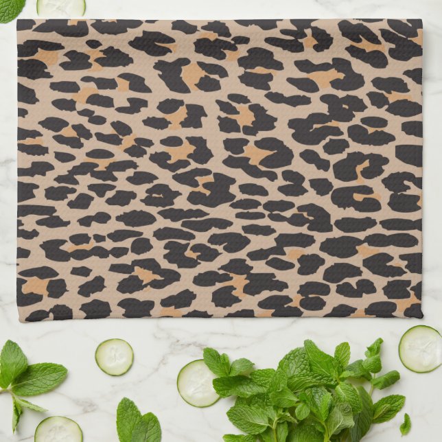 Paño De Cocina Estampado de animales, puntos del leopardo - negro (Doblado)