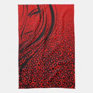 Paño De Cocina Estampado de animales rojo del leopardo del chica
