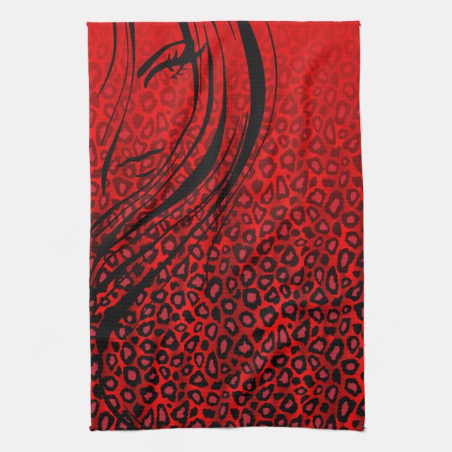 Paño De Cocina Estampado de animales rojo del leopardo del chica (Vertical)