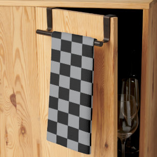 Paño De Cocina Estampado de cuadros negros y grises