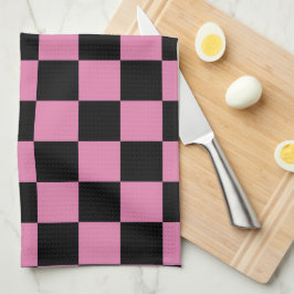 Paño De Cocina Estampado de cuadros negros y rosas