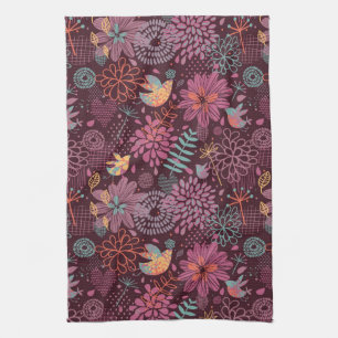 Paño De Cocina Estampado de flores abstracto con los pájaros