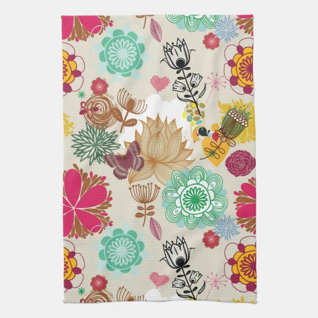 Paño De Cocina Estampado de flores en estilo retro (Vertical)